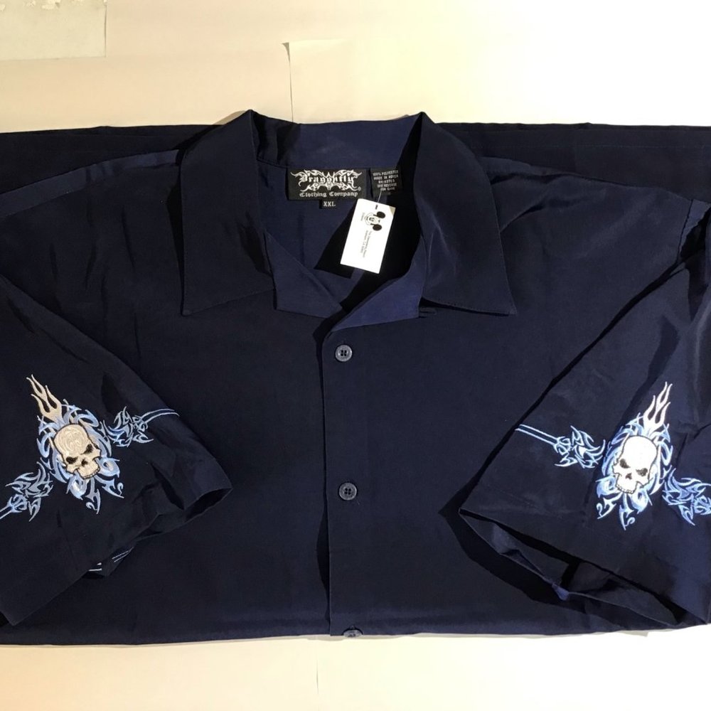 Disney DragonFly Dark Blue with Skulls Button Up Shirt Size XXL